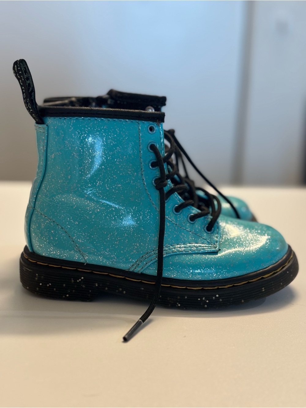 Dr. Martens Kids Teal Glitter Lace-Up Boots